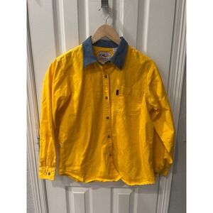 Roper Womens Yellow Cotton Twill Button Down Shirt Denim Collar Western Medium